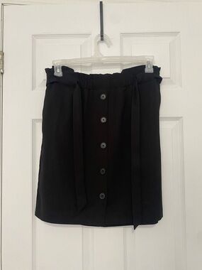 Reitmans - Black Button-Front Paperbag Waist Mini Skirt with Pockets